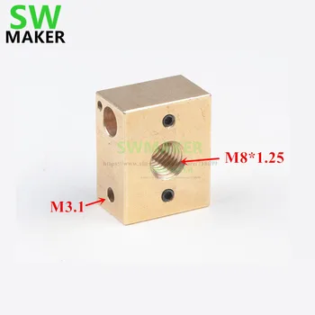 1 шт. медный нагревательный блок с резьбой M8 * 1,25 высокотемпературный нагревательный блок PT100 тип деталей для 3D-принтера