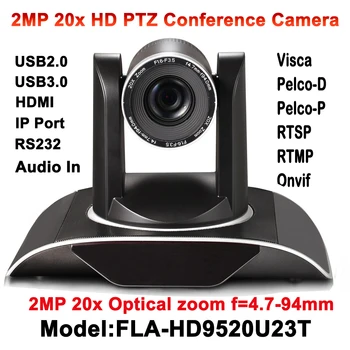20-кратный оптический зум, 2-мегапиксельная PTZ IP-камера для потокового видео, аудио RTSP, RTMP, Onvif с одновременными выходами HDMI и USB