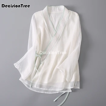 2023 белая шифоновая блузка, рубашка чонсам, топ ципао с длинным рукавом, китайская традиционная верхняя блузка для женщин, китайские рубашки ципао