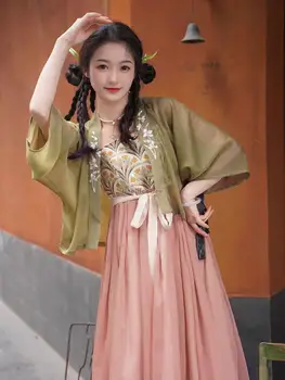 2023 китайская улучшенная юбка с вышивкой ханьфу в национальном стиле династии Тан, новое платье в китайском стиле, элегантный комплект из двух предметов hanfu