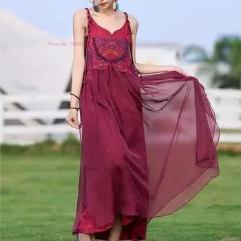2023 китайское традиционное платье ханфу с национальной цветочной вышивкой, лоскутное платье без рукавов, восточная народная одежда для выступлений на сцене