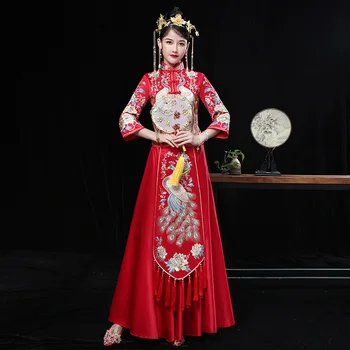 2023 Современное Красное Ципао Ципао, Длинное Традиционное Китайское Свадебное Платье В Восточном стиле Xiuhe Tang, Комплекты Костюмов Размера Плюс Для Женщин