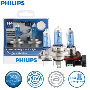 2X Philips H1 H4 H7 H11 HB3 HB4 9005 9006 12V Crystal Vision 4300K Яркий Белый Свет Галогенных фар Автомобильные лампы с 2X T10