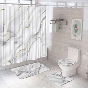 4 шт., золотисто-серая мраморная текстура, Наборы занавесок для душа в ванной комнате С ковриком для ванны, нескользящие коврики, крышка для унитаза, экран для ванны с абстрактным искусством
