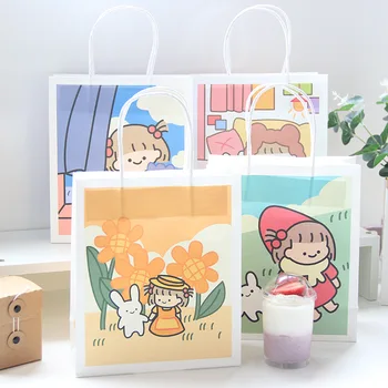 4 шт., Корейский Милый бумажный пакет для девочек-кроликов, Мультяшный подарочный пакет, сумки для покупок, Сумка для защиты окружающей среды, Горячая
