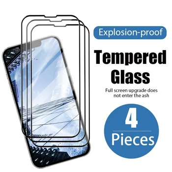 4 Шт. Полное покрытие из закаленного стекла для iPhone 14 13 12 Pro Max, защитная пленка для экрана для iPhone 8 7 14 Plus X XR, защитное стекло