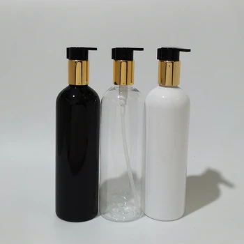 400 мл черных косметических ПЭТ-бутылок, пустой шампунь, золотой контейнер для лосьона, пластиковая косметическая упаковка с дозатором геля для душа
