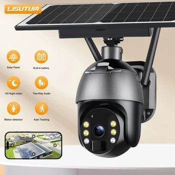 4G Солнечный IP WiFi 1080P CCTV Видео Беспроводная камера наблюдения Открытый PTZ Аккумулятор Защита безопасности Водонепроницаемый Цветной Ночной