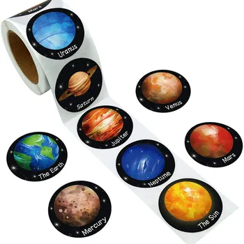 500 шт., бумажная наклейка с планетой Солнечной системы, игрушки, космический декор для дня рождения, уплотнительная этикетка, детская астрономия, бумажная бирка 