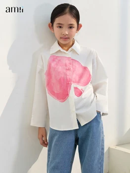 Amii/ Детские Рубашки с длинными рукавами для девочек 2023, Весенне-осенние Топы из 100% хлопка, Свободный Дизайн, Блузки и рубашки с персиковым принтом 22333008