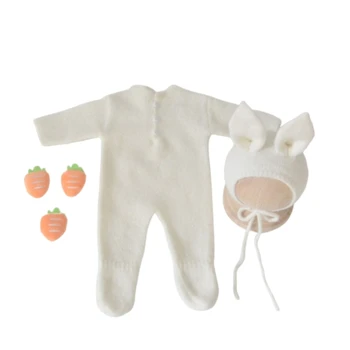 C5AA, костюм для новорожденных мальчиков и девочек, реквизит для фотосъемки, комбинезон со шляпой кролика