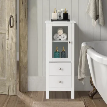 CH Nordic Simple МДФ с аэрозольной краской, Однодверный шкаф для ванной комнаты с двумя выдвижными ящиками, белый [на складе в США]