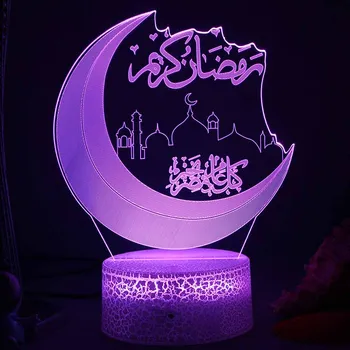Eid Mubarak 3d Ночник Декор для мусульманской вечеринки Акриловые светодиодные фонари Праздничный подарок