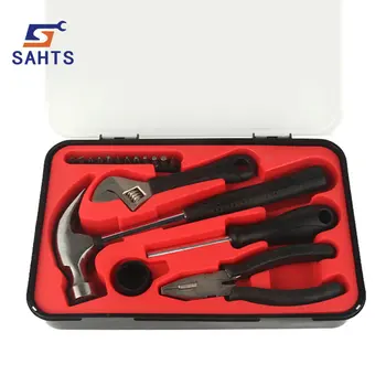 SAHTS Набор ручных инструментов для общего домашнего ремонта с ящиком для инструментов, торцевой ключ, отвертка, нож для деревообработки, ящик для бытовых инструментов