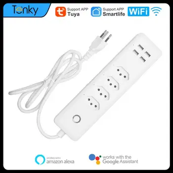 Tuya Wifi Smart Power Strip 4 Стандартные розетки С 4 USB-портами для зарядки, Голосовое управление синхронизацией, работа с Alexa Google Home