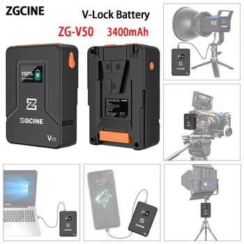 ZGCINE ZG-V50 Новый аккумулятор с V-образным креплением 3400 мАч 14,8 В 40 Втч, V-образный литий-ионный аккумулятор с V-образным Замком, Быстрая Зарядка PD Для камеры DSLR