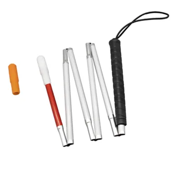 белая трость 120 см-155 см, Алюминиевая складная трость для слепых, складывается на 6 секций, черная ручка, с 2 наконечниками 6PEA-BLK