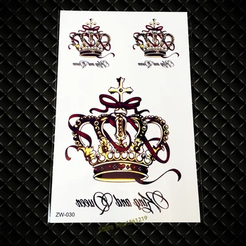 Большой золотисто-красный дизайн King queen crown GZW-030, сексуальная женская наклейка с татуировкой на спине, Переносная временная наклейка с татуировкой
