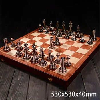 Большой шахматный набор, Роскошные шахматные фигуры, высококачественный подарок, дорожная шахматная игра, Складная деревянная встроенная шахматная доска Kirsite Chessman