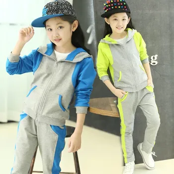 Весенне-осенний спортивный комплект для девочек, Новинка 2023 года, детская одежда, модный детский кардиган с капюшоном, комплект из двух предметов