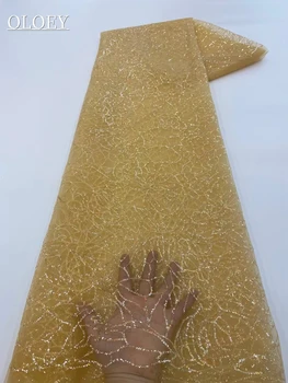 Высококачественная Модная французская ультратонкая кружевная ткань с вышивкой кристаллами 2 см, африканские манекены, кружевная ткань для свадебного платья