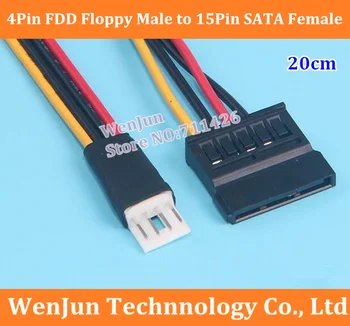 Высококачественный 20-сантиметровый 4-контактный гибкий кабель FDD для подключения к 15-контактному адаптеру SATA для подключения к жесткому диску, кабель питания, шнур