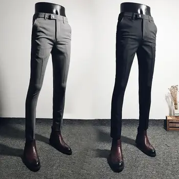 Деловые официальные Мужские повседневные брюки, тонкие однотонные брюки в корейском стиле, эластичные брюки, мужские брюки для свадебной вечеринки, pantalones hombre