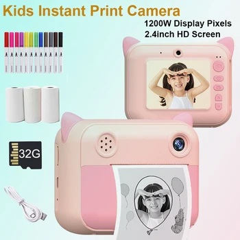 Детская камера мгновенной печати 1080P HD Цифровая камера с фотобумагой Детская игрушечная камера в подарок на день рождения