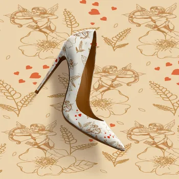 Женские туфли-лодочки с принтом красного сердца, лакированная кожа, туфли на высоком каблуке, милая мелкая обувь, Женские свадебные туфли 12 см