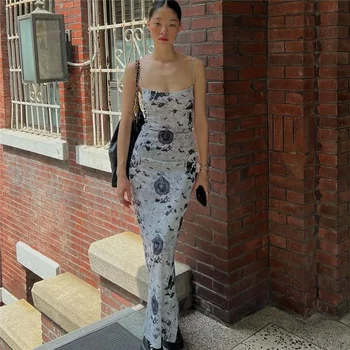Женское Облегающее платье-комбинация с цветочным Рисунком и открытой спиной в стиле Ins