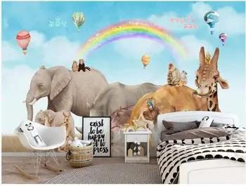 Изготовленная на заказ фреска 3D фотообои Милое луговое животное слон жираф радуга детская комната домашний декор обои для стен 3 d