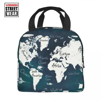 Карта мира, термоизолированная сумка для ланча, Женский Портативный Контейнер для ланча для детей, коробка для хранения продуктов для школьников