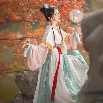 Китайские традиционные платья Hanfu для женщин, Большой размер, наряд Принцессы с вышивкой кролика, Сказочные костюмы для народных танцев, 3 цвета