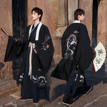 Комплект Кимоно Самурая с Вышивкой Дракона, Харадзюку, Древняя Винтажная Традиционная японская одежда, Китайские Костюмы для Косплея Ханфу