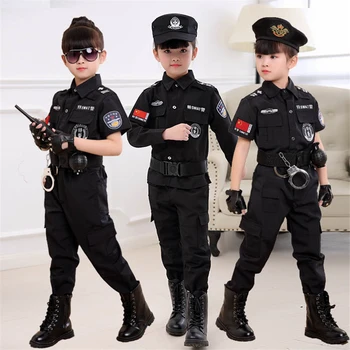 Костюмы полицейского для детей, Карнавальная полицейская форма для Хэллоуина, 110-160 см, комплекты одежды для косплея армейских полицейских для мальчиков