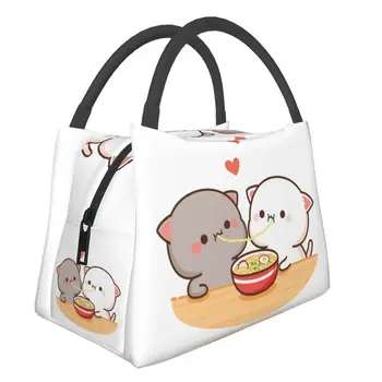 Кошка, поедающая Рамен из персика и Гома Моти, Изолированная сумка для ланча для женщин, Сменный кулер, Термос для еды, Ланч-бокс для больницы, офиса