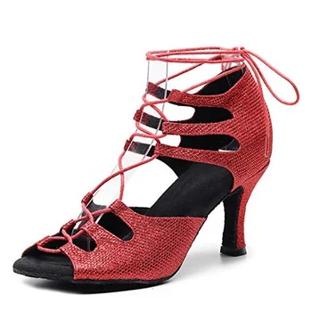 Красные блестящие Туфли для Латиноамериканских танцев, Бальные туфли на мягкой подошве, Обувь для Сальсы и Танго, Вечерние Сандалии на Каблуках 7 см 9 см по индивидуальному заказу