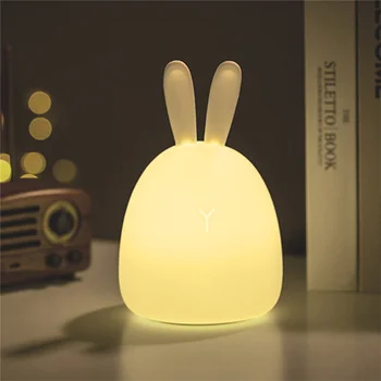Креативная светодиодная силиконовая лампа с кроликом, сенсорный датчик, красочный ночник, USB Перезаряжаемый настольный светильник для детской комнаты, украшения спальни