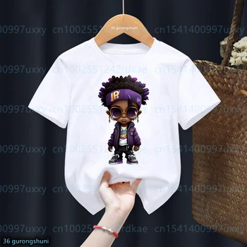 Крутая Уличная футболка в стиле хип-хоп, Черная футболка с принтом для мальчиков, Забавная одежда для мальчиков с меланином в Африканском Стиле, Модная Повседневная Детская футболка, топы