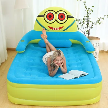 Лучший надувной матрас для детских игрушек на открытом воздухе, Надувная Надувная кровать с Флокированным Верхом, Детская Мультяшная Складная Кровать для Сна