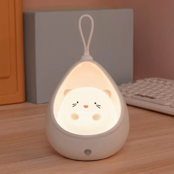 Милый кот, светодиодный ночник, датчик движения, перезаряжаемый USB, Kawaii Body Sense, Прикроватный столик, детский подарок, Декор комнаты, Рождественские огни, Милые