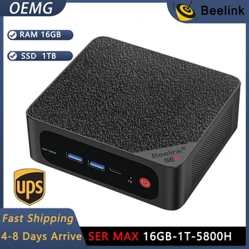 Мини-ПК Beelink SER5 MAX - Ryzen 7 5800H, 16 ГБ DDR4, 1 ТБ SSD-накопитель - Тройной дисплей 4K при 60 Гц - WiFi 6, BT5.2 - Для игр / офиса / дома