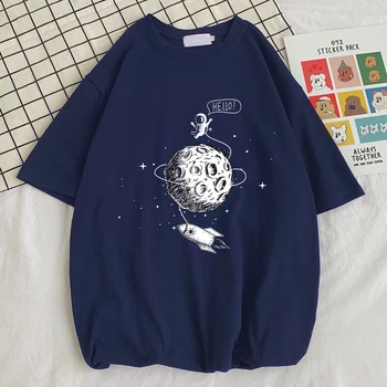 Мужские футболки с принтом Космического корабля Астронавта, Лунной поверхности, Модные облегающие футболки, Простые Качественные Футболки, Крутая Мужская Одежда Оверсайз