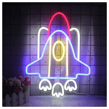 Неоновая вывеска В форме ракеты НЛО, Ночник, Акриловая доска, светодиодная неоновая лампа, Барная комната, Подвесной настенный художественный декор, Подарок на день рождения