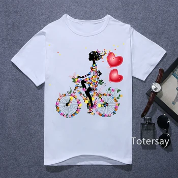 Новая Женская велосипедная футболка с цветочным принтом для девочек, Трендовая стильная футболка с круглым вырезом, Летняя Повседневная уличная одежда с коротким рукавом, Белая футболка, топы