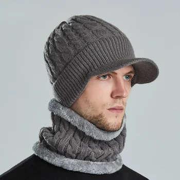 Новая зимняя мужская шапка для защиты ушей на открытом воздухе, теплая толстая Велосипедная вязаная шапка, Шарф, Ветрозащитные козырьки, бейсболка, мужская