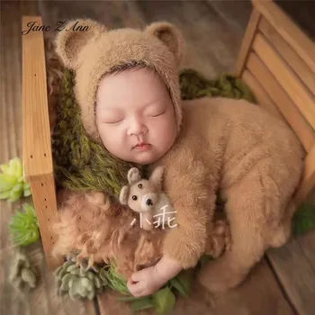 Новая одежда для фотосъемки новорожденных, детская мягкая вязаная шапка с медведем, комплект из двух предметов, одежда для близнецов, детский костюм