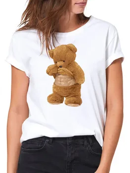 Новый летний женский топ большого размера с коротким рукавом, женская хлопковая футболка с принтом медведя, летний топ, повседневная модная женская одежда