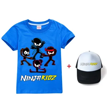 Одежда для подростков Ninja Kidz с графическим принтом, хлопковая футболка с героями мультфильмов, футболка для мальчиков и девочек + детская шляпа от солнца, топы, костюм