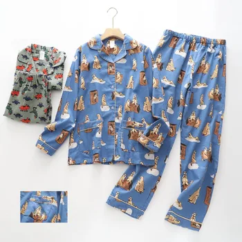 Осенне-зимняя женская пижама с мультяшным рисунком из хлопчатобумажной ткани, Домашняя одежда для отдыха, Брюки с длинным рукавом, пижама Mongoose